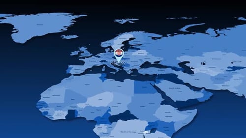 Animated Global Map Zoom to Croatia with National Flag Pin