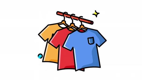 Animated T-Shirts on Clothes Rack Flat Design