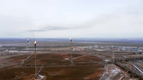 A burning torches at a gas production and processing plant