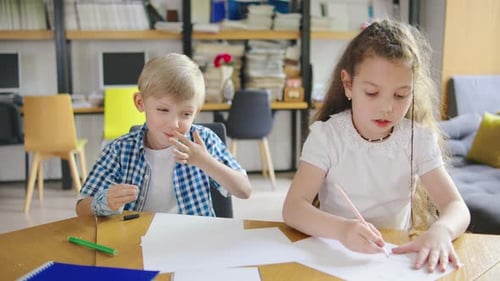 Elementary School Children are Having a Blast During Their Art Lesson Laughing and Enjoying Their