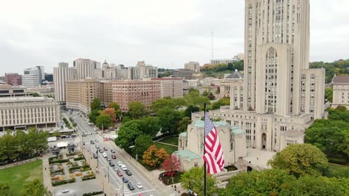 Aerial View of Pittsburgh Skyline on Cloudy Day