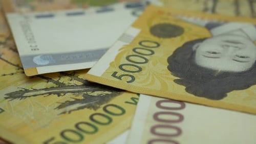 Close-Up of South Korean Won Banknotes
