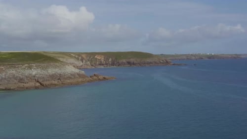 panorama shot of rocky coast brittany in sunny weather