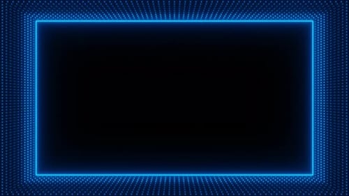 Blue Neon Rectangle Frame with Waves of Dots Loop Animation