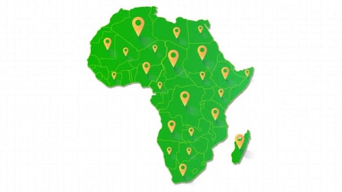 Animated Map of Africa with Dropping Location Pins