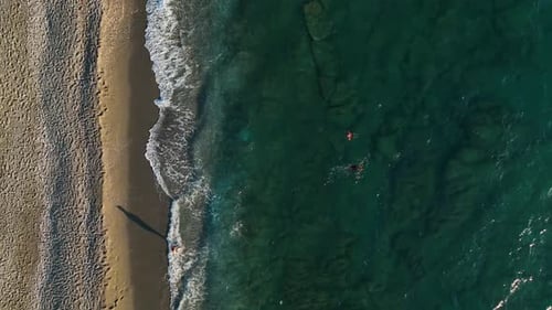 Beach on Mediterranean Sea at Sunset Time Aerial View 4 K