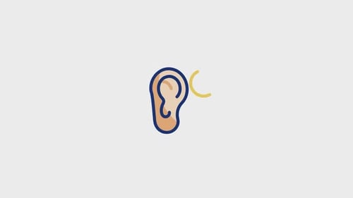 Animated Flat Design Ear Icon with Sound Waves