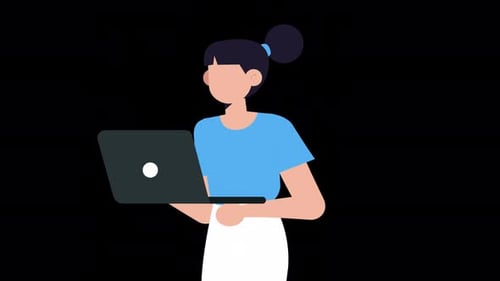Flat Design Animated Woman Working on Laptop