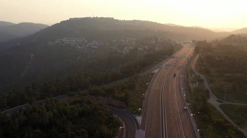 Tel aviv Jerusalem Highway 1 Limited traffic - Sunset aerial