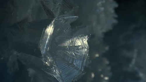 Close Up Ice Crystal Sharp Ice Snowflakes on Stalactites Inside Cave