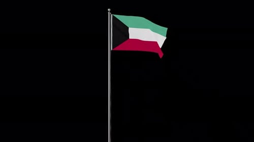Waving Kuwait Flag on Flagpole with Alpha Channel