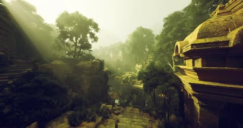 Serene Forested Site with Waterfalls and Historical Significance