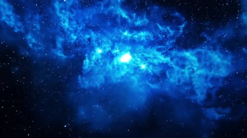 Reise durch den abstrakten blauen Nebel im Weltraum