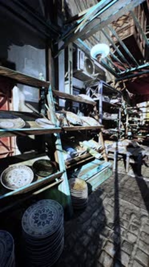 Animated 3D Shop Shelves with Dynamic Lighting and Decorative Plates