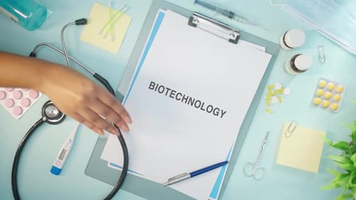 Biotechnology Concept with Medical Tools Overhead