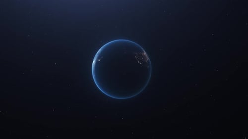 Global Rotating Earth with City Lights in Deep Space