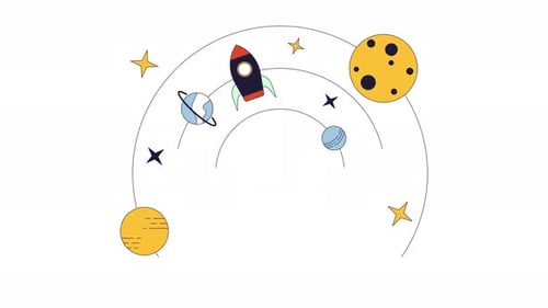 2D-Animation von Raketen und Planeten in der Sternenlinie