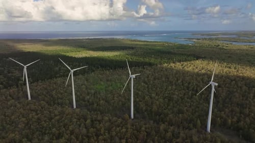 Wind Turbines Generate Energy On The Island