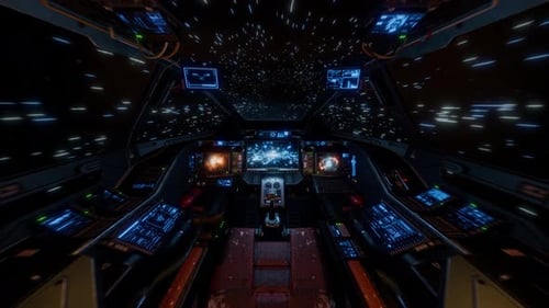 Flying Through Space in a Futuristic Spaceship Cockpit