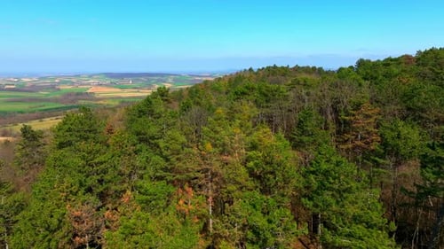 Hilly Landscape With Lush Forest Trees In Spring - Aerial Drone Shot