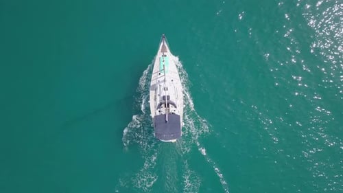 White sailing Yacht cruising at The Mediterranean Sea