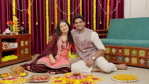 Young Couple Celebrating Cultural Festival at Home