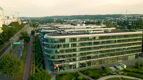 Aerial shot of modern Pomeranian Science and Technology Park building (PPNT) is the largest facility