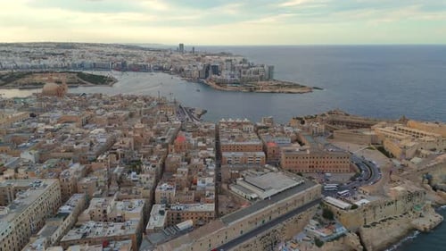 Drone video of the city of Valletta, Malta.