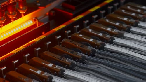 Gros plan des détails de la machine automatique de sélection et de placement SMD pendant le travail Assemblage créatif de