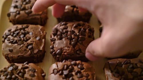 Chocolate Chip Brownies on a Wooden Tray