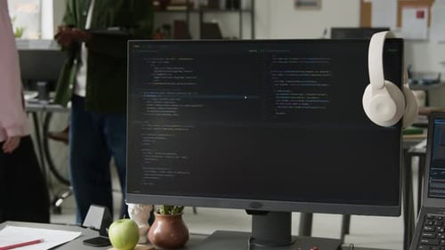 Vibe Coding Assistant Writing Script while Two Web Developers Discussing Project