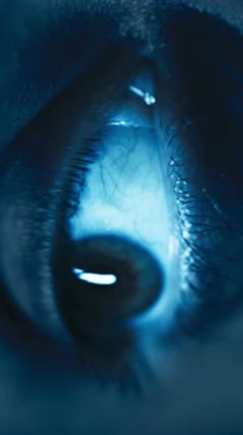 Extreme Close-up of Human Eye in Blue Light