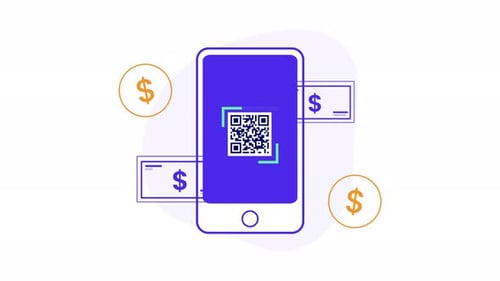 Tecnología de billetera digital para pagos con teléfonos inteligentes mediante escaneo de códigos QR. Perfecto para las finanzas.