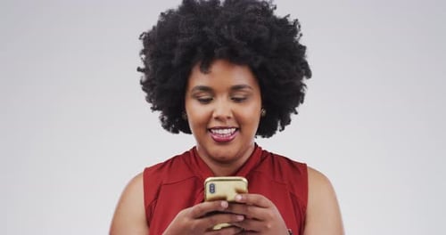 Smiling Woman Using Smartphone in Close Up
