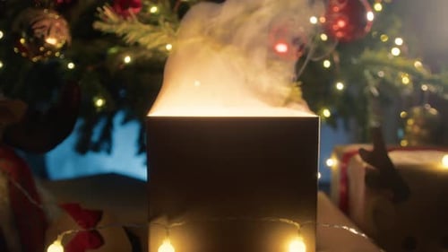 Magical Gift Box Emits Smoke Under Christmas Tree