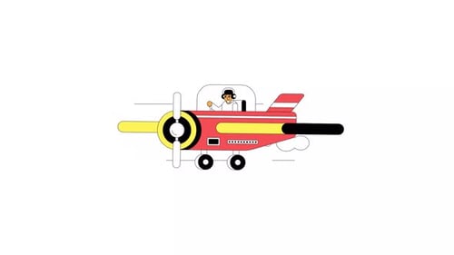 Animated Flat Design Propeller Airplane Flying with Pilot