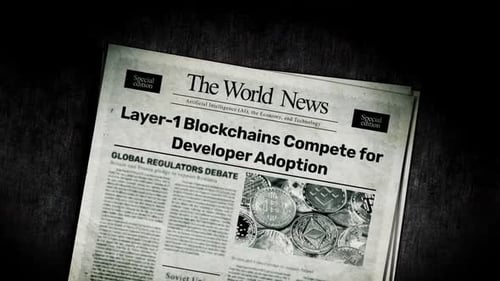 Retro Newspaper Headline with Cryptocurrency Coins