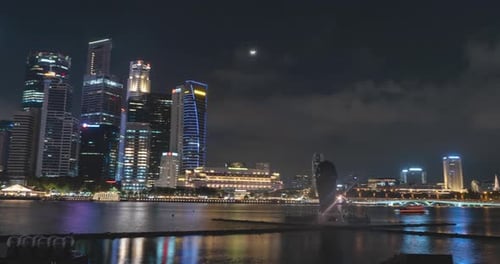 Singapore City Hall buildings Timelapse panning to Marina Bay Sands with iconic Apple store, Artscie