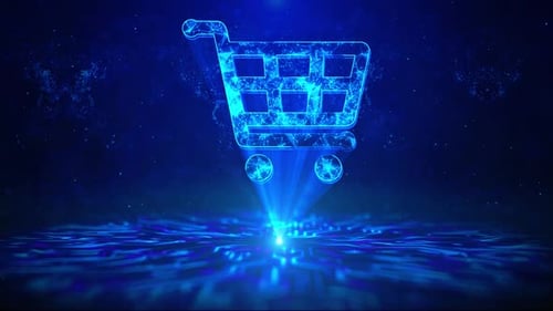 Futuristic Digital Shopping Cart Icon Hologram Animation