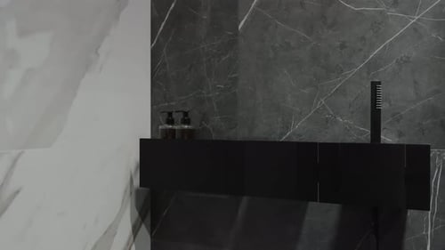 Modern bathroom interior design with elegant black fixtures