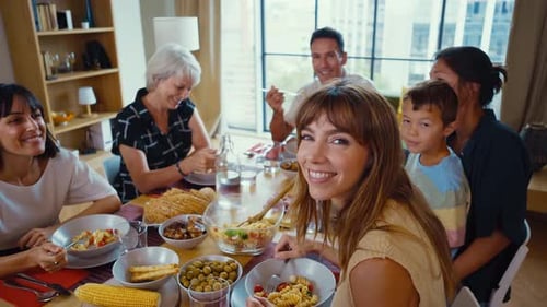 Family Together Enjoying a Meal at Home