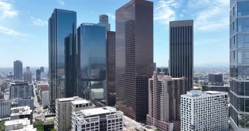 Los Angeles Fly on LA City Center By Drone Top Aerial View American Megalopolis Business Center Los