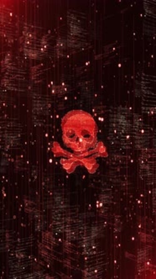 Red Digital Skull and Crossbones Cyber Warning Loop