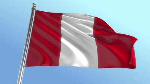 Realistic 3D Peruvian Flag Waving Against Blue Sky