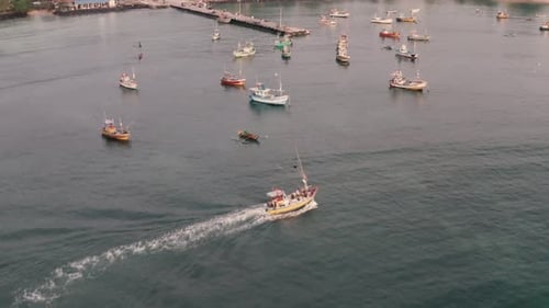 Weligama, Sri Lanka Fishing Boats in Sri Lanka Sri Lankan Fishing. Aerial cinematic view. Weligama B