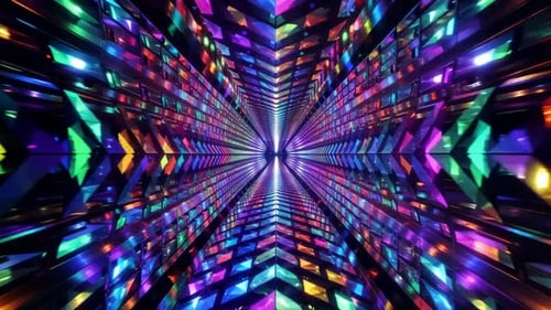 Abstract Multi Colored Neon Geometric Tunnel Loop Background