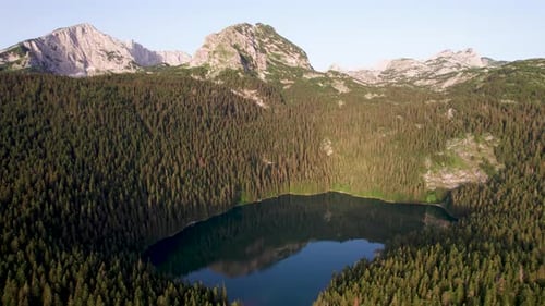 Aerial view of Crno Jezero lake and mountains, Montenegro.