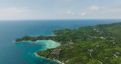 Hilly Tropical Landscape with Ocean and Forest Koh Tao Thailand