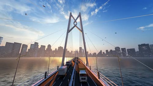 El puente Hong Kong Zhuhai Macao en Hong Kong, China, y los vehículos que viajan por él