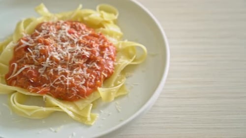 Tagliatelle Pasta with Red Sauce and Cheese